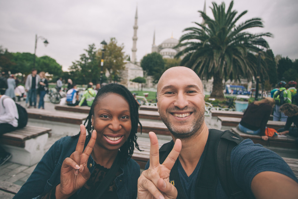  Big smiles post-shoot with Lonette and Flytographer  Ufuk in Istanbul . 