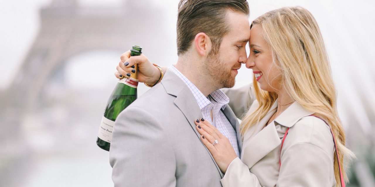 An Eiffel Tower Surprise Proposal in Paris with a Champagne Celebration