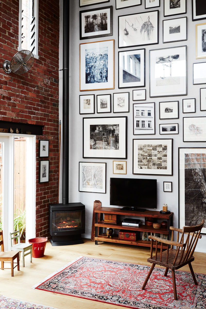 Gallery wall on high ceilings