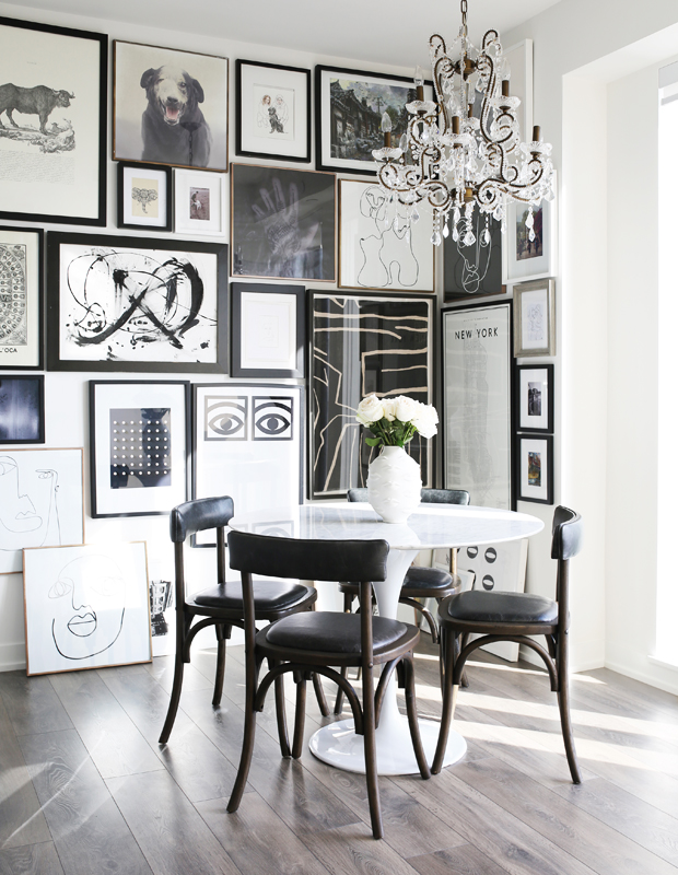 Gallery photos in a dining room