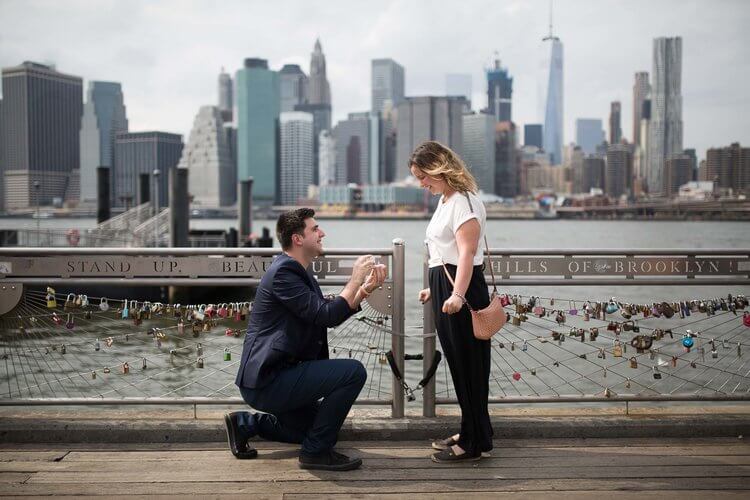 Man proposing to his partner in Brooklyn, New York City USA