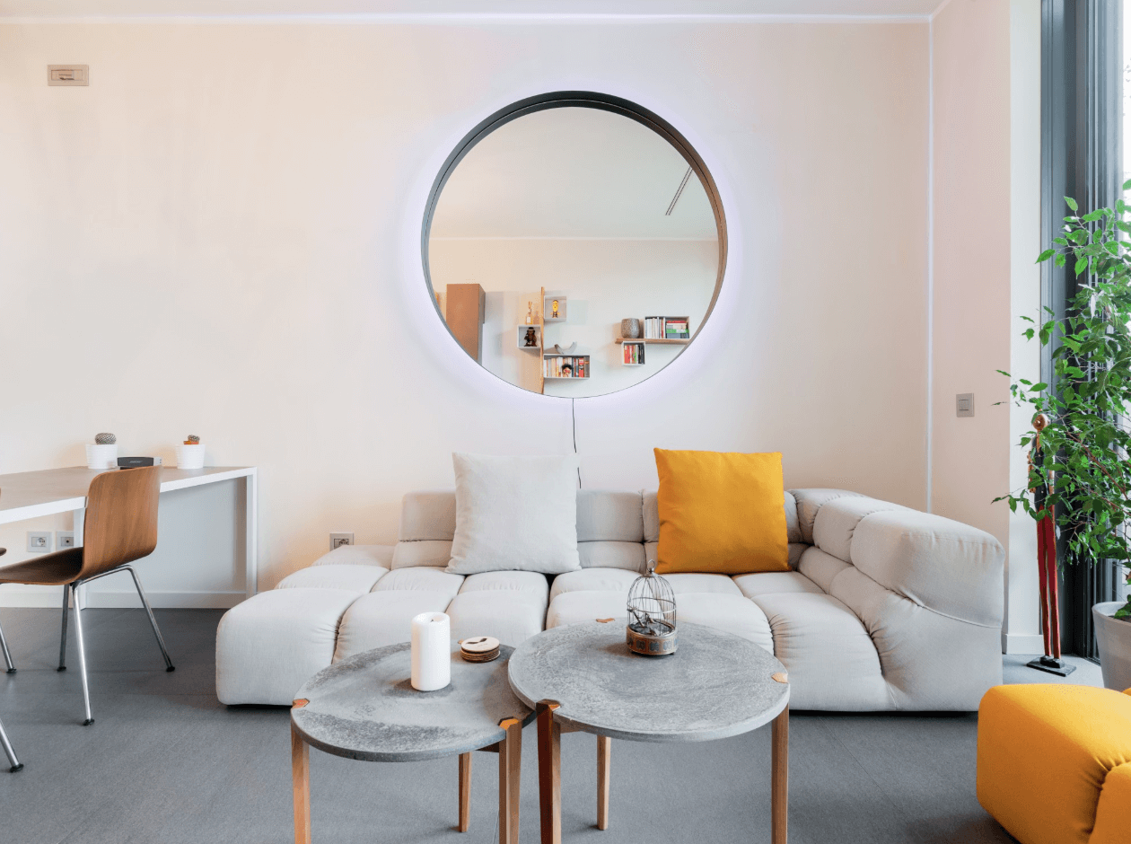 Inside of airbnb, living room in Milan, Italy