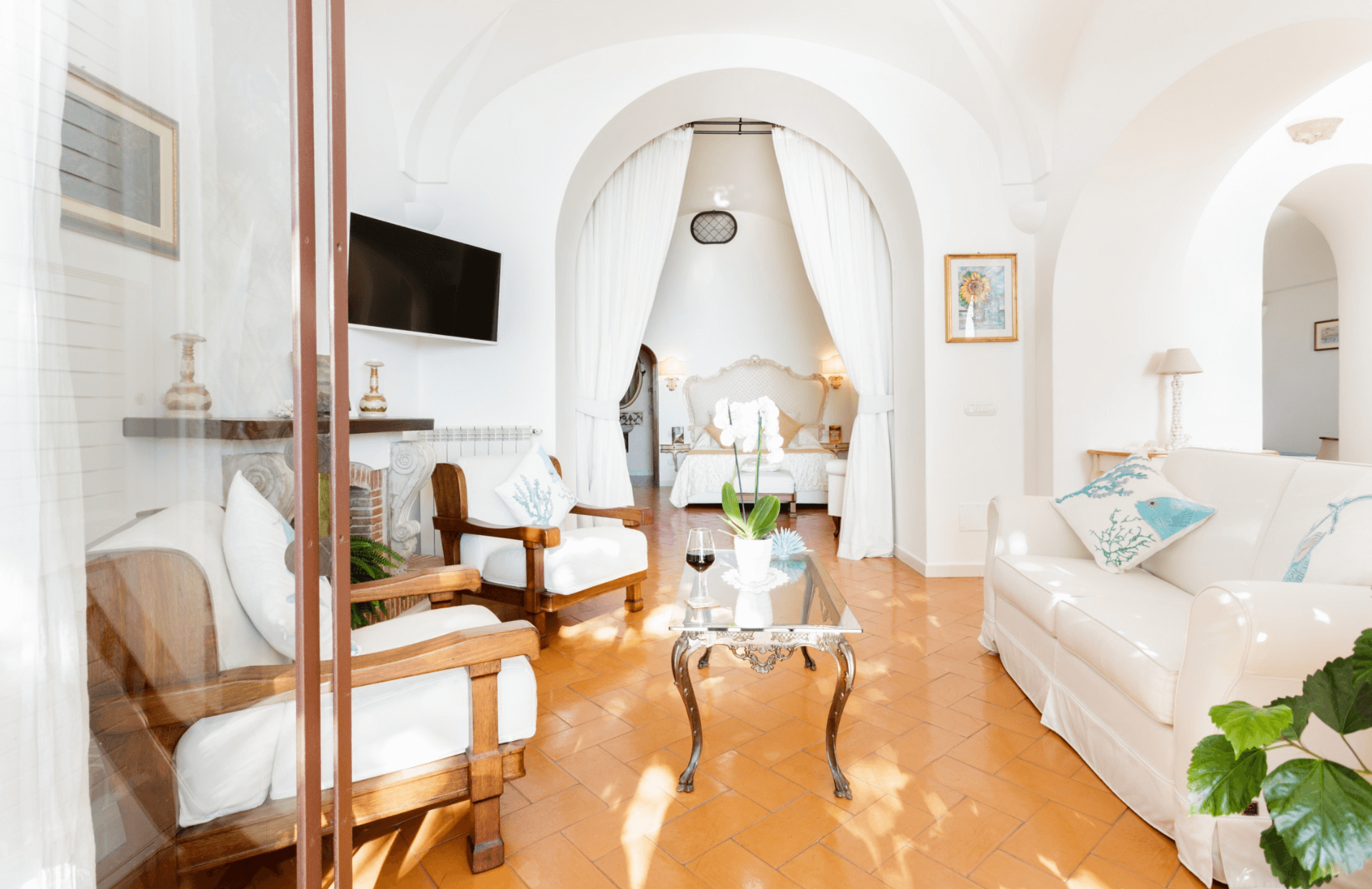 an image of a living room of an airbnb in Positano, Italy