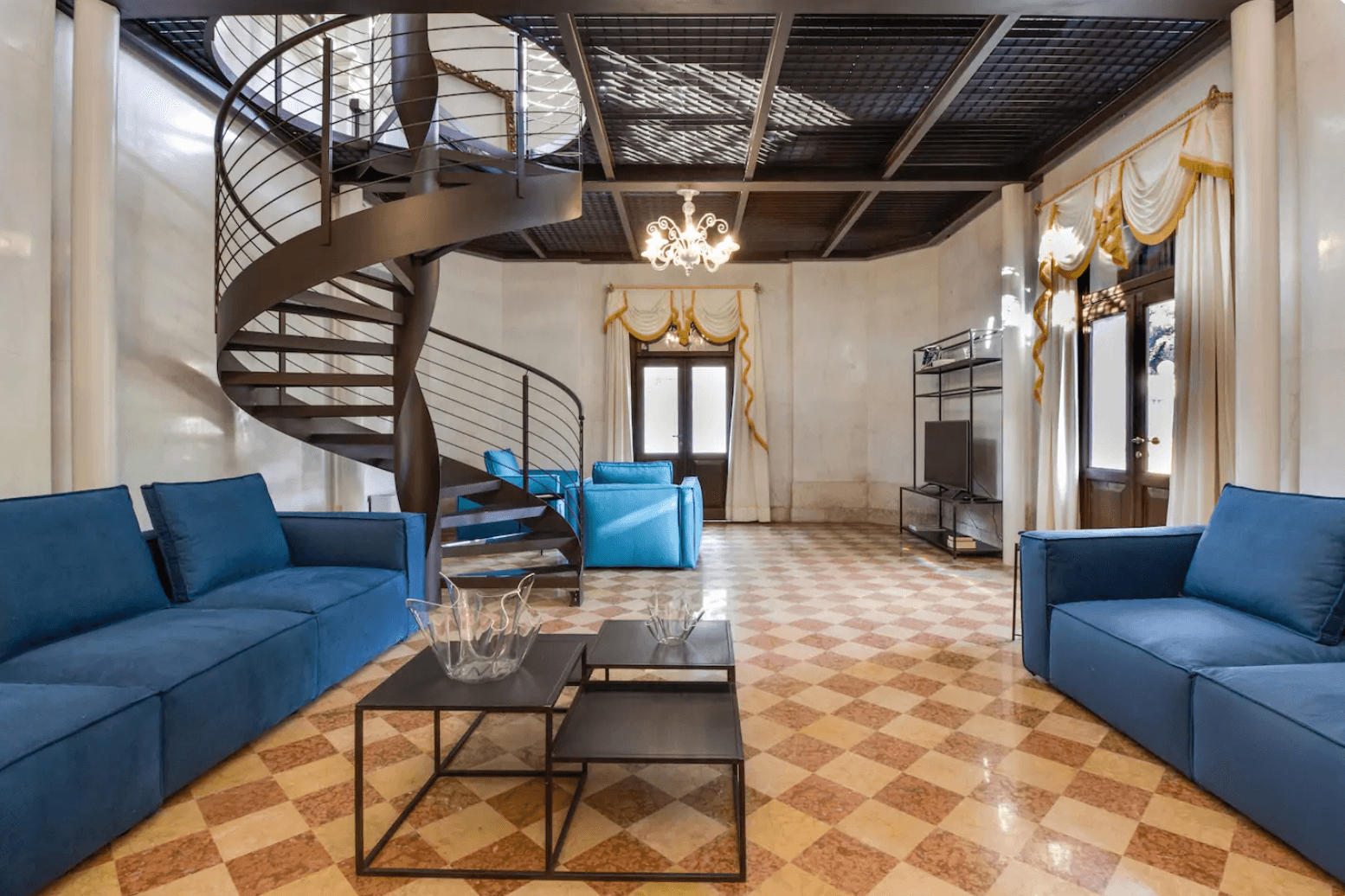 a living room of an airbnb in Venice, Italy