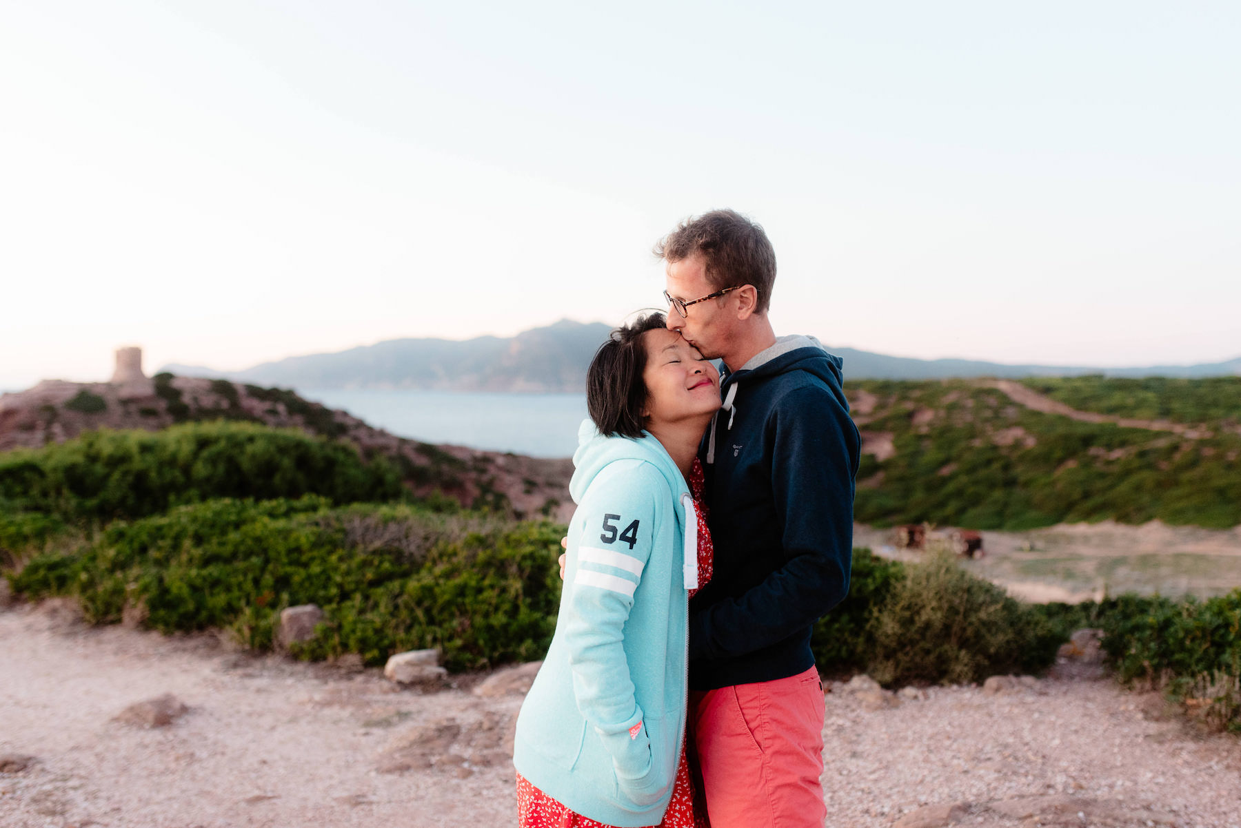 couple holding each other in Sardinia, Italy
