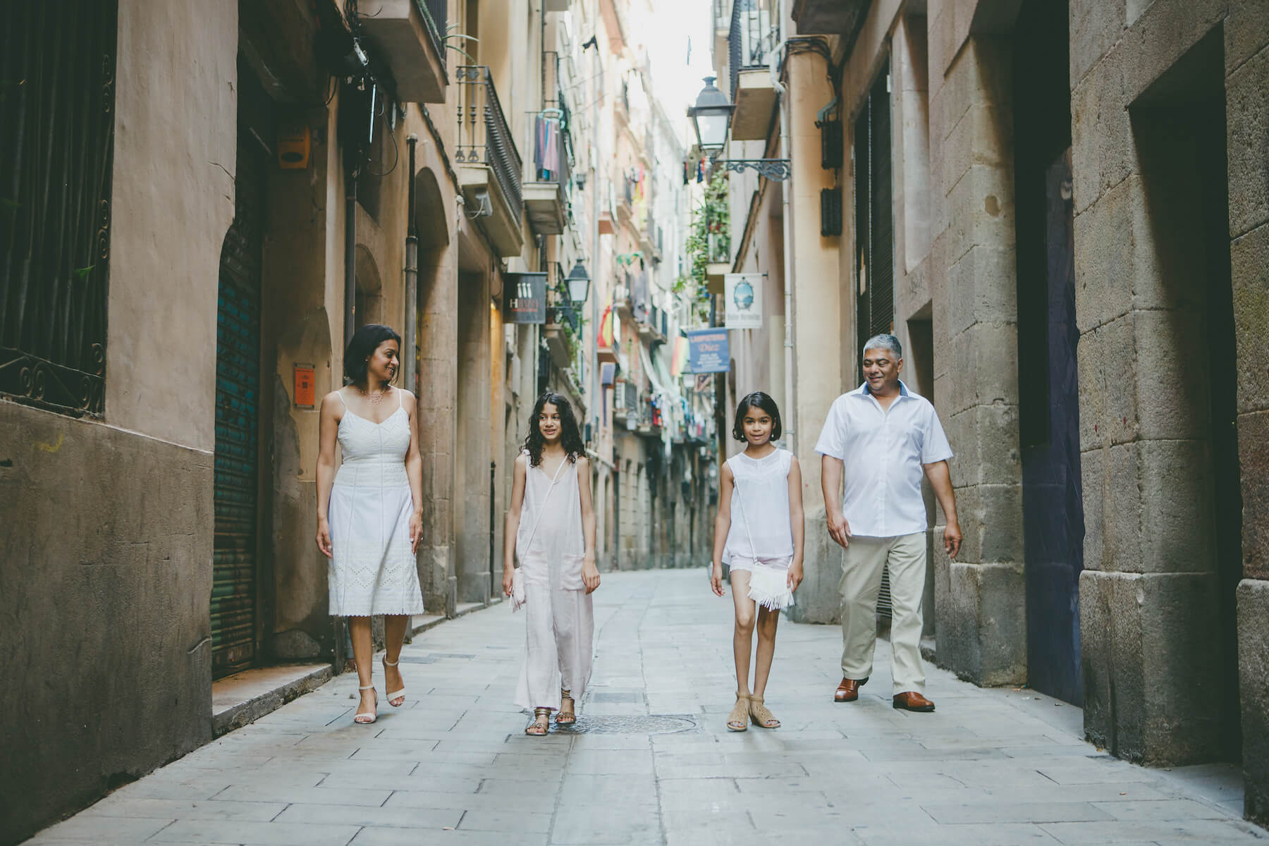 Family in Gothic Quarter, Barcelona, Spain