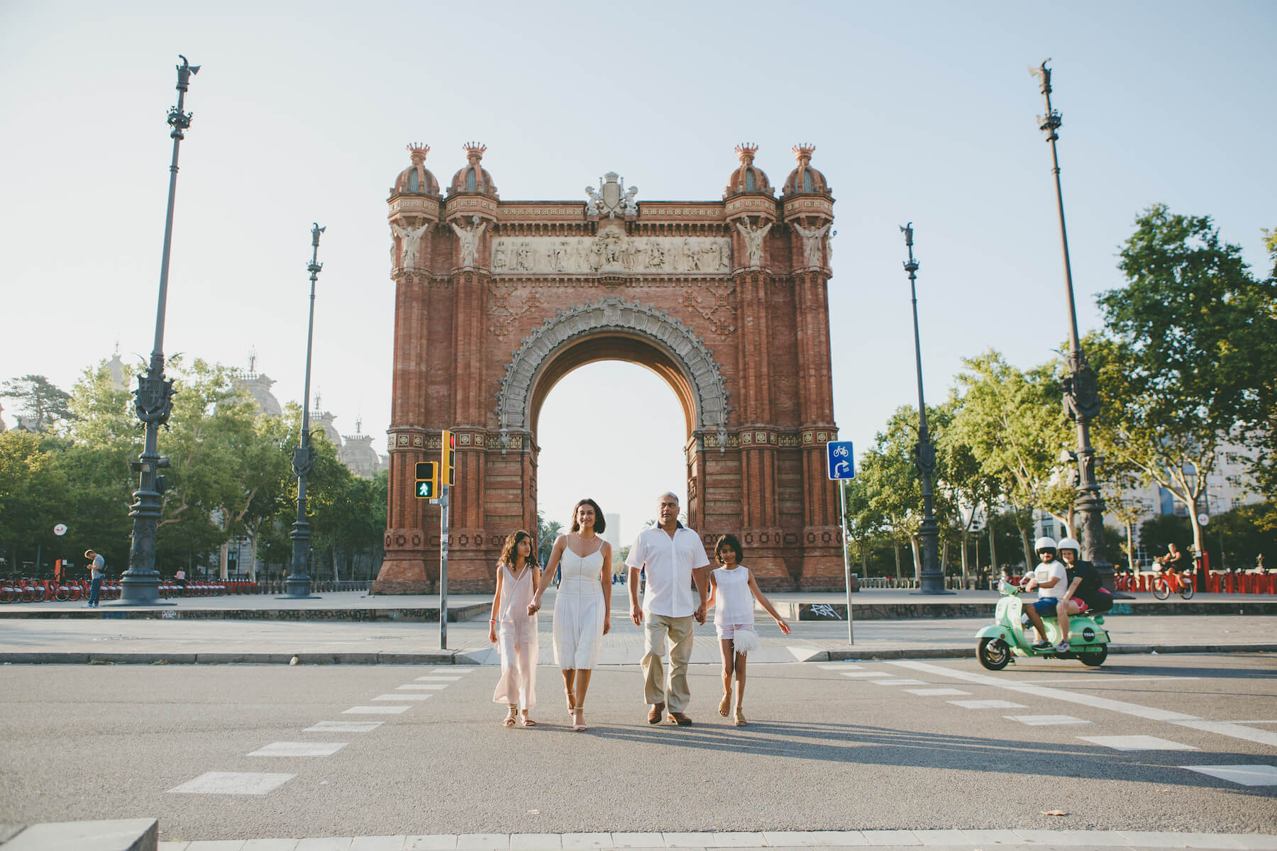 Family in Gothic Quarter, Barcelona, Spain