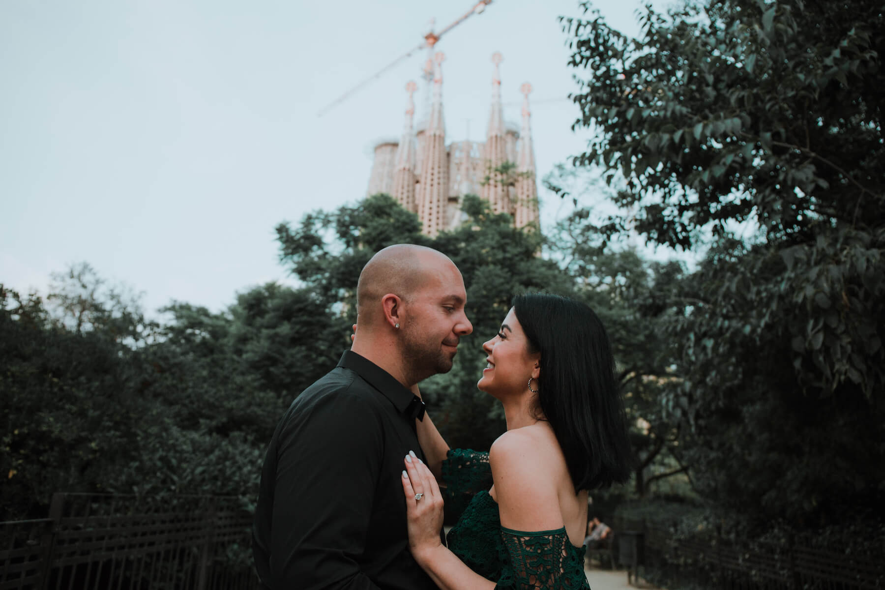 couples trip in Sagrada Familiar in Barcelona, Spain