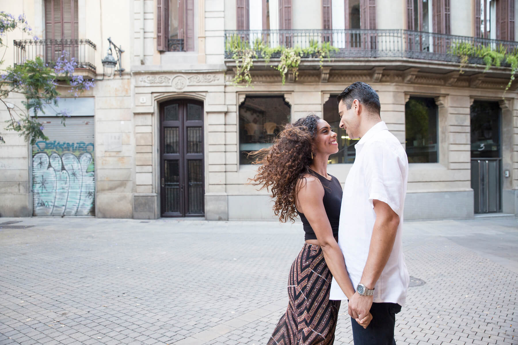 couples trip in El Born Barcelona, Spain
