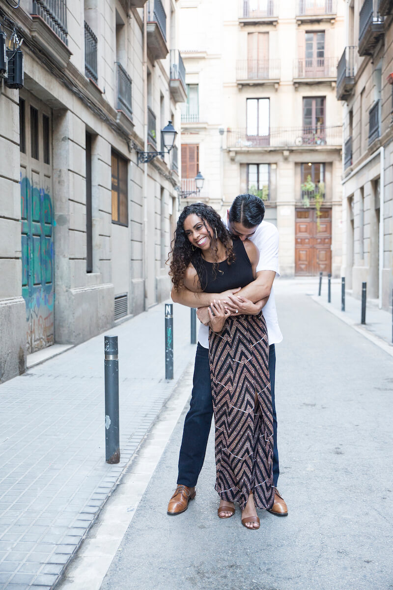 couples trip in El Born in Barcelona, Spain