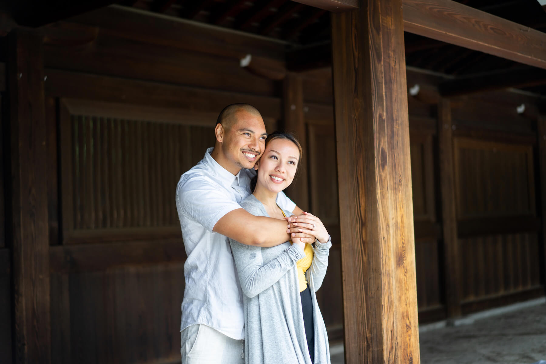 couple embracing in Tokyo Japan
