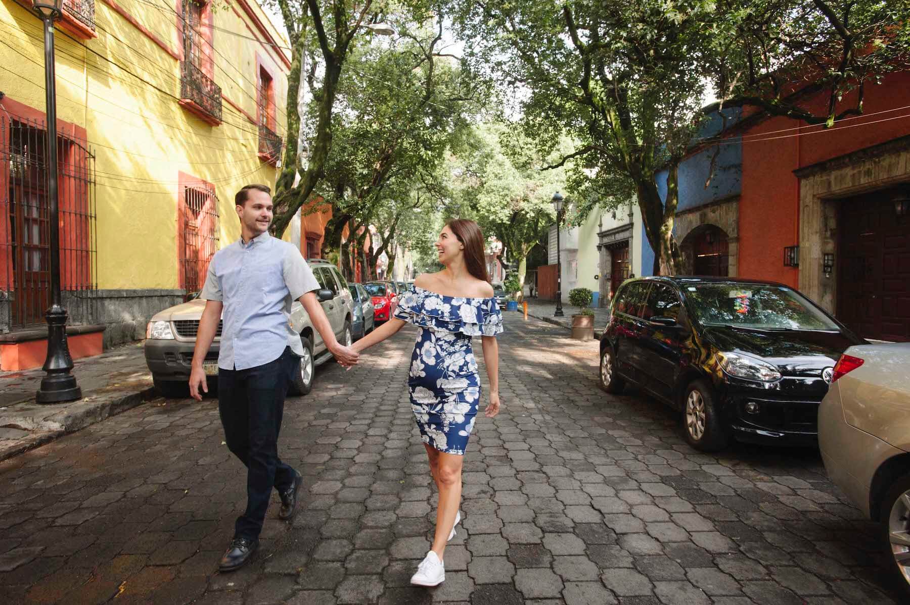 couple walking holding hands in Mexico City, Mexico