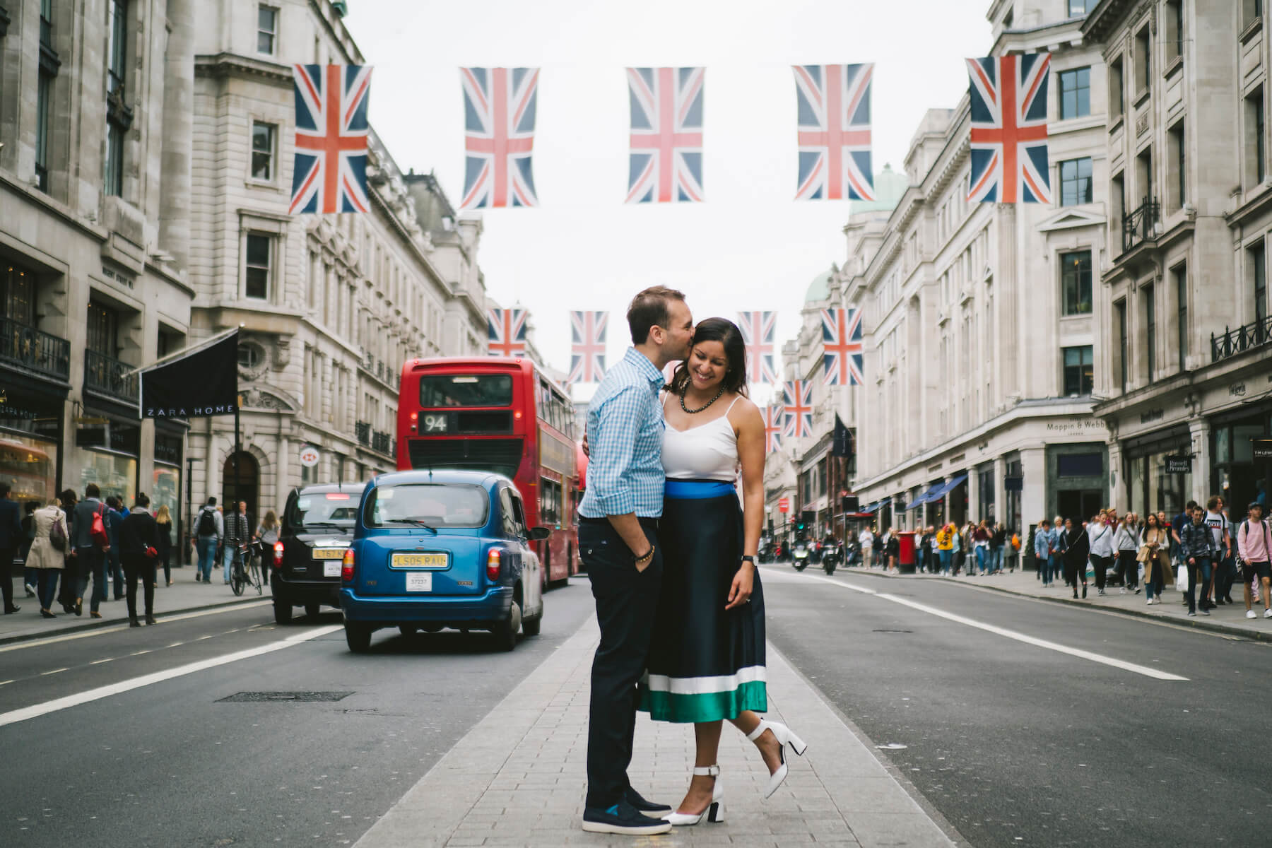 Couple in the middle of the street in London, England