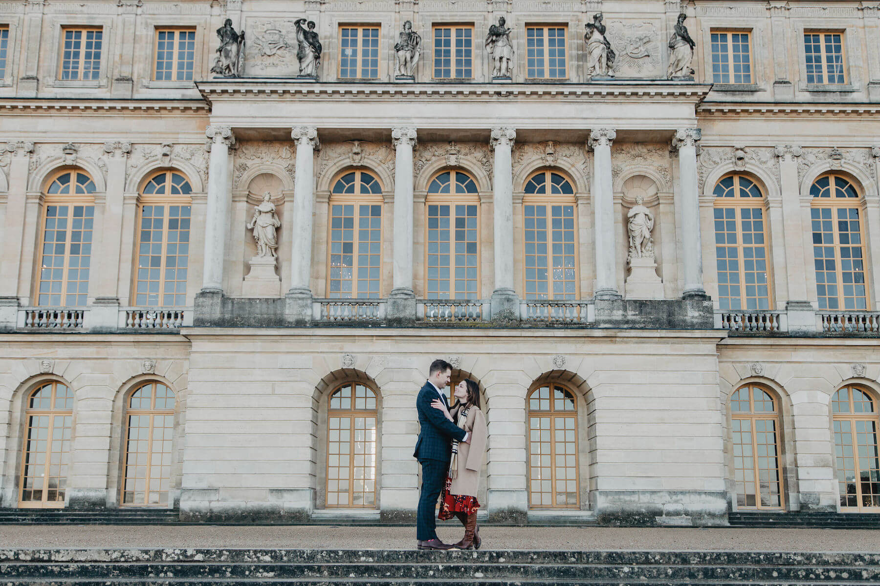 A couple in an embrace in Paris, France