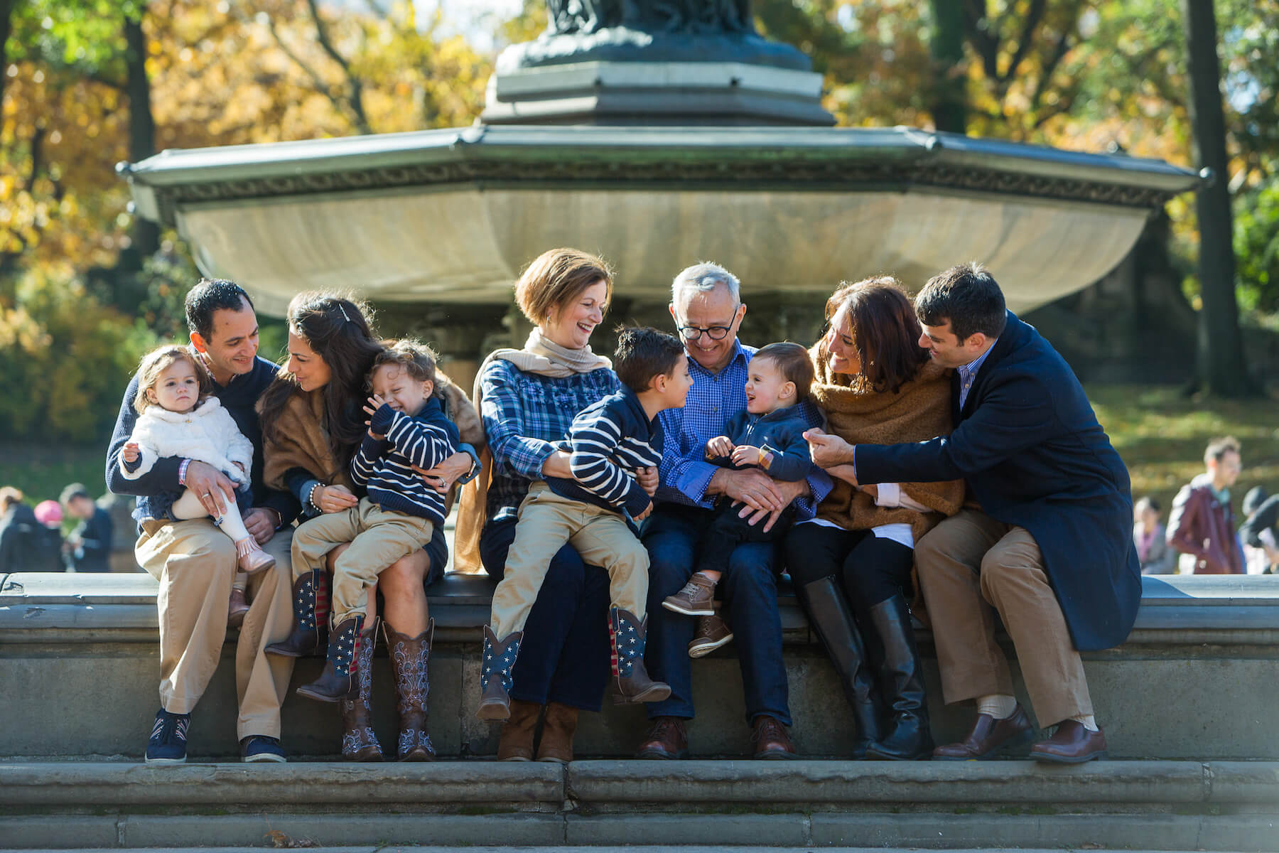 family sitting in central park, New York City, New York