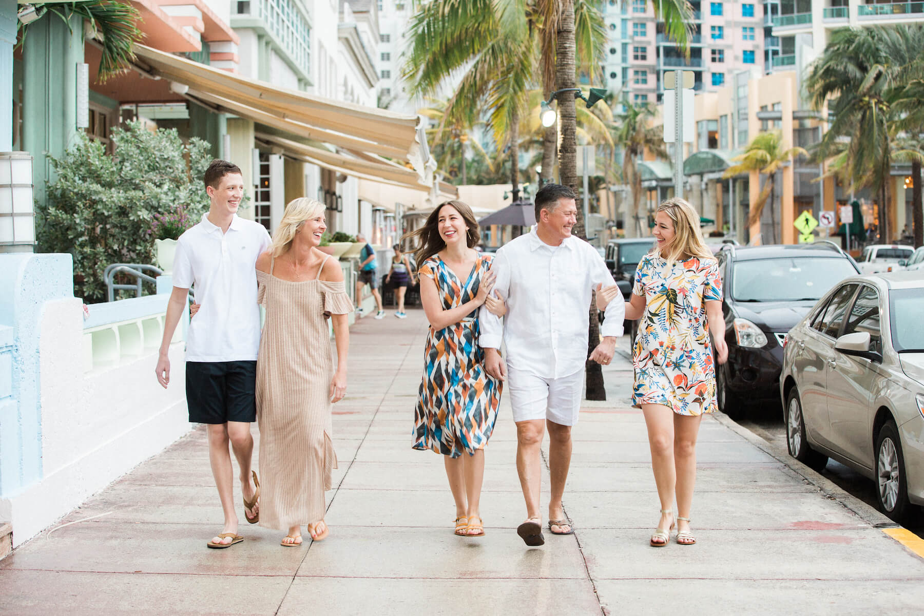 family walking down the street in Miami, Florida