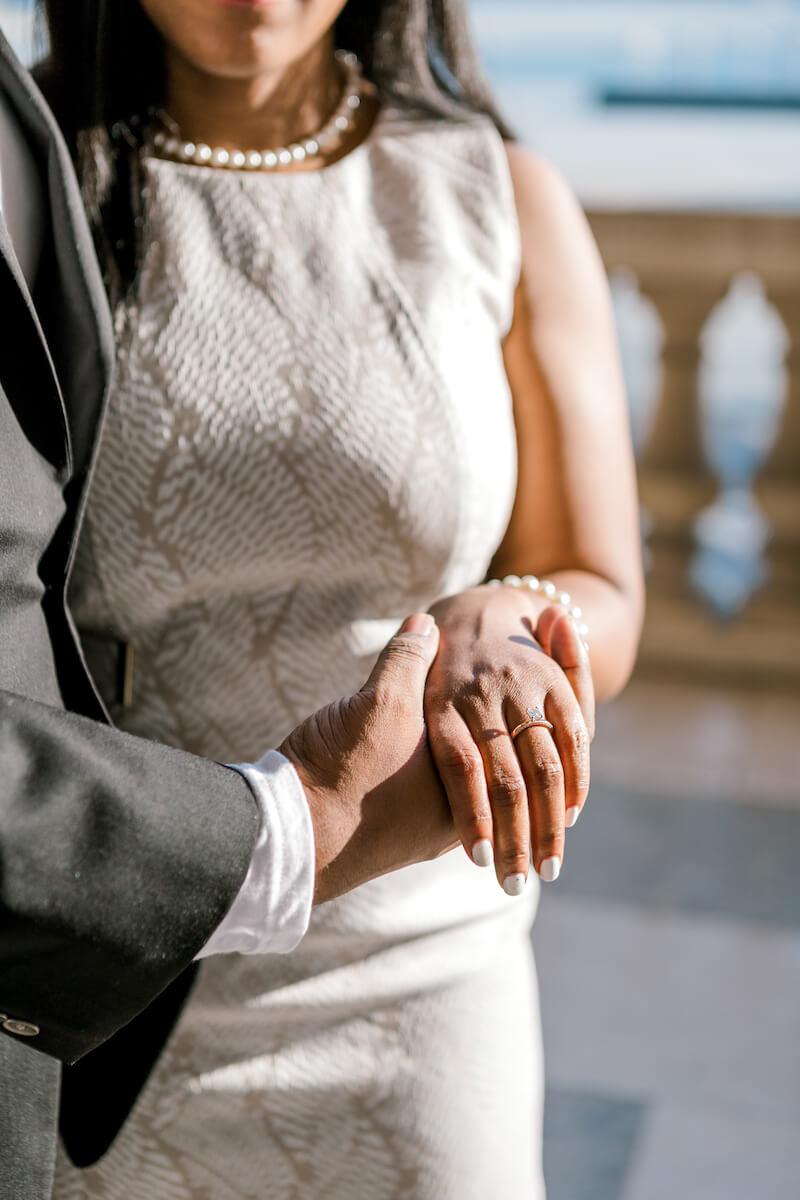 A close up photo of the engagement ring in Paris, France