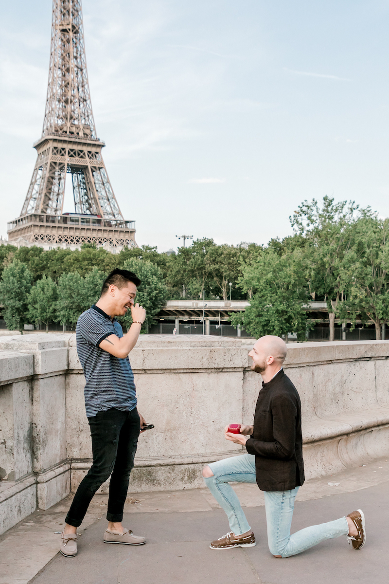 A close up of the wedding proposal in Paris, France
