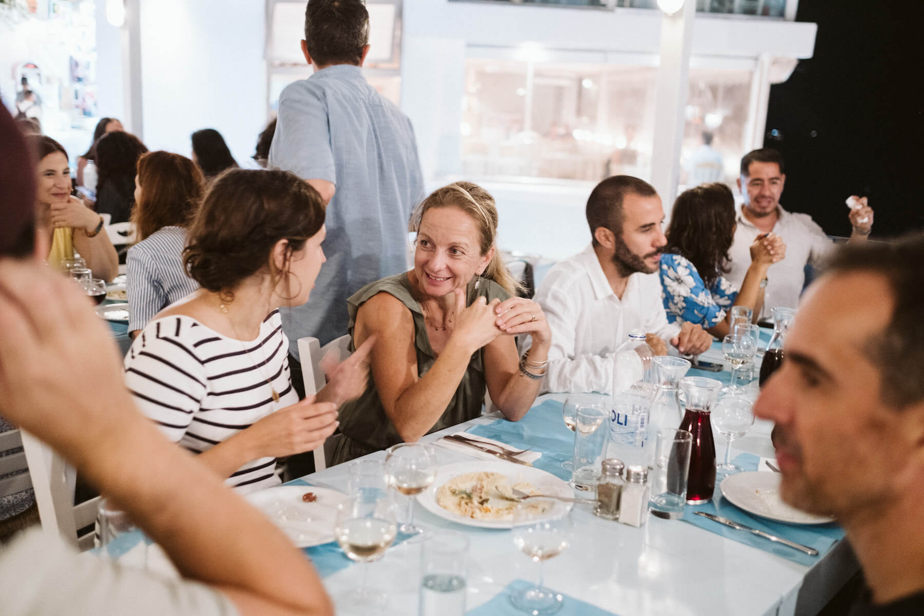 People having dinner in Santorini, Greece