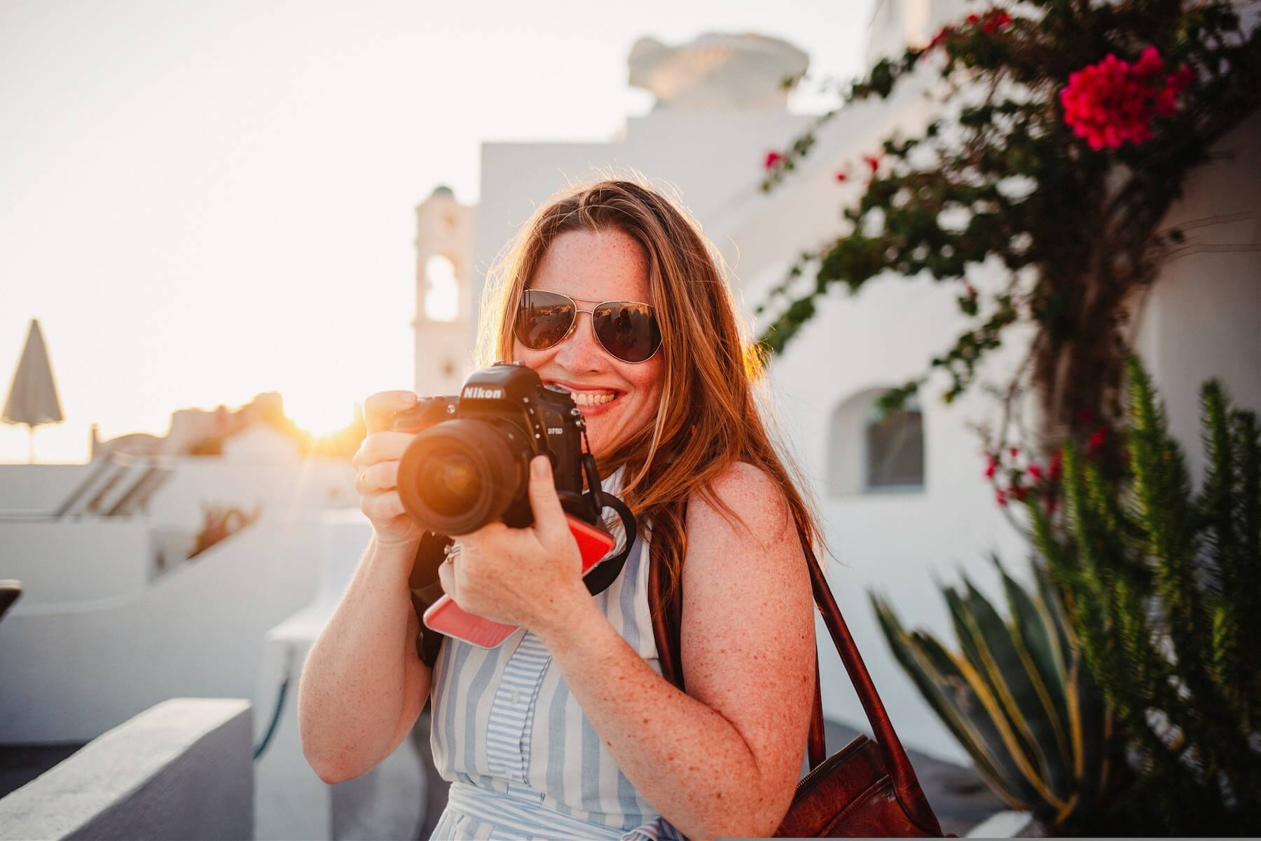 Photographers smiling in Santorini, Greece