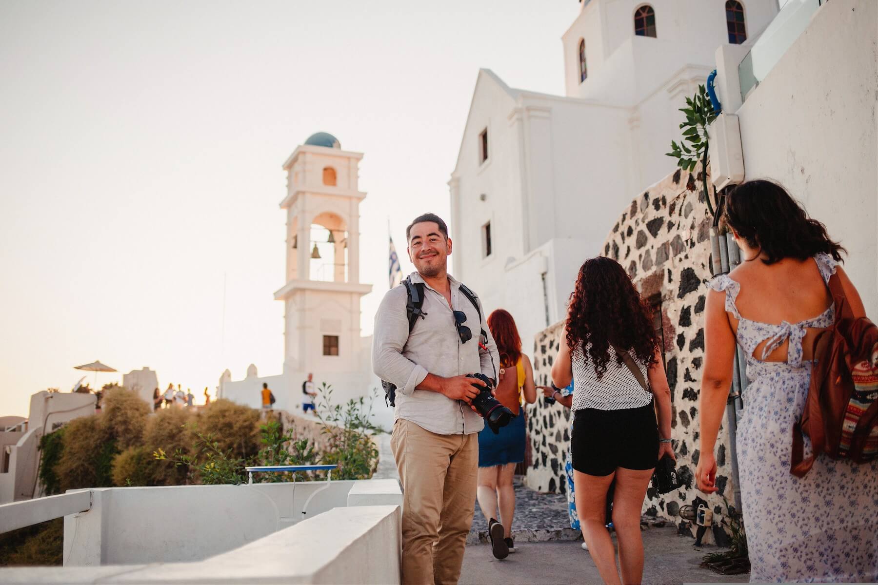 Photographers smiling in Santorini, Greece