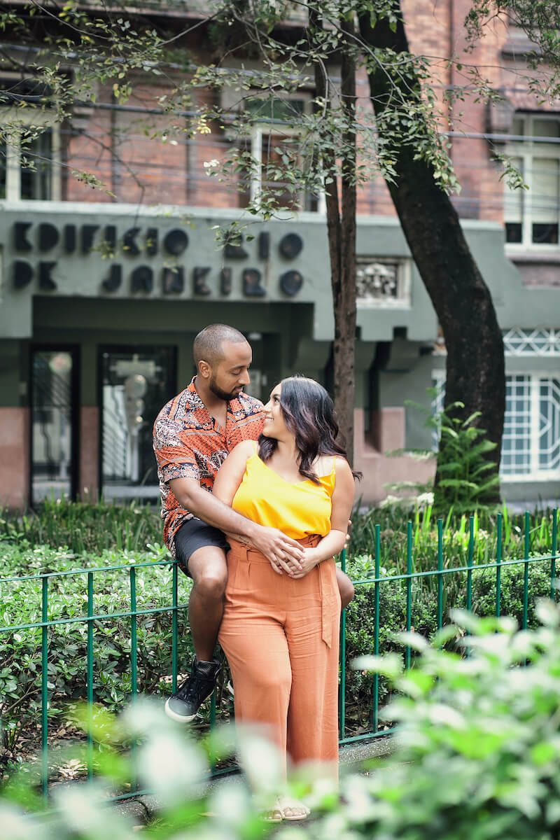 couple holding each other in a neighbourhood park in Mexico City, Mexico