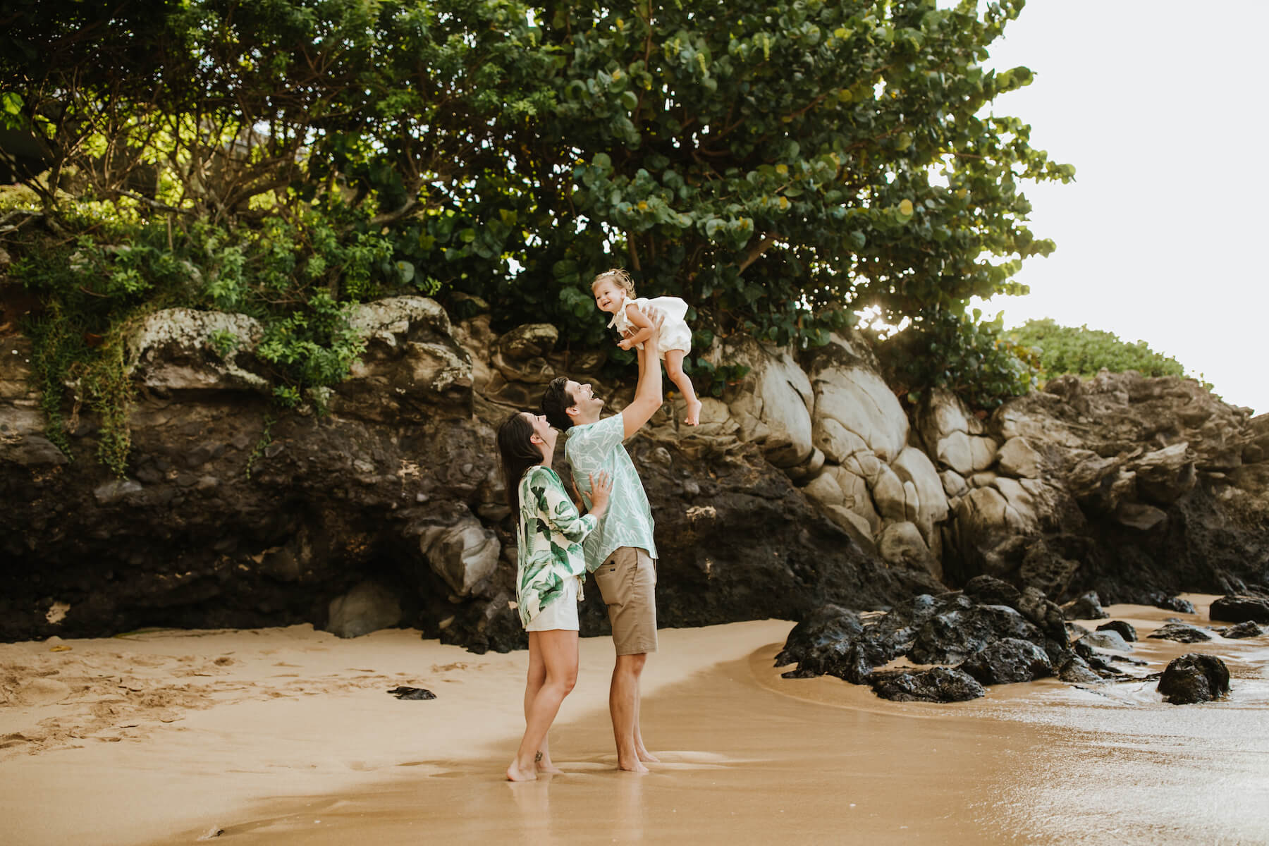 family on the beach with a toddler in Maui, Hawaii