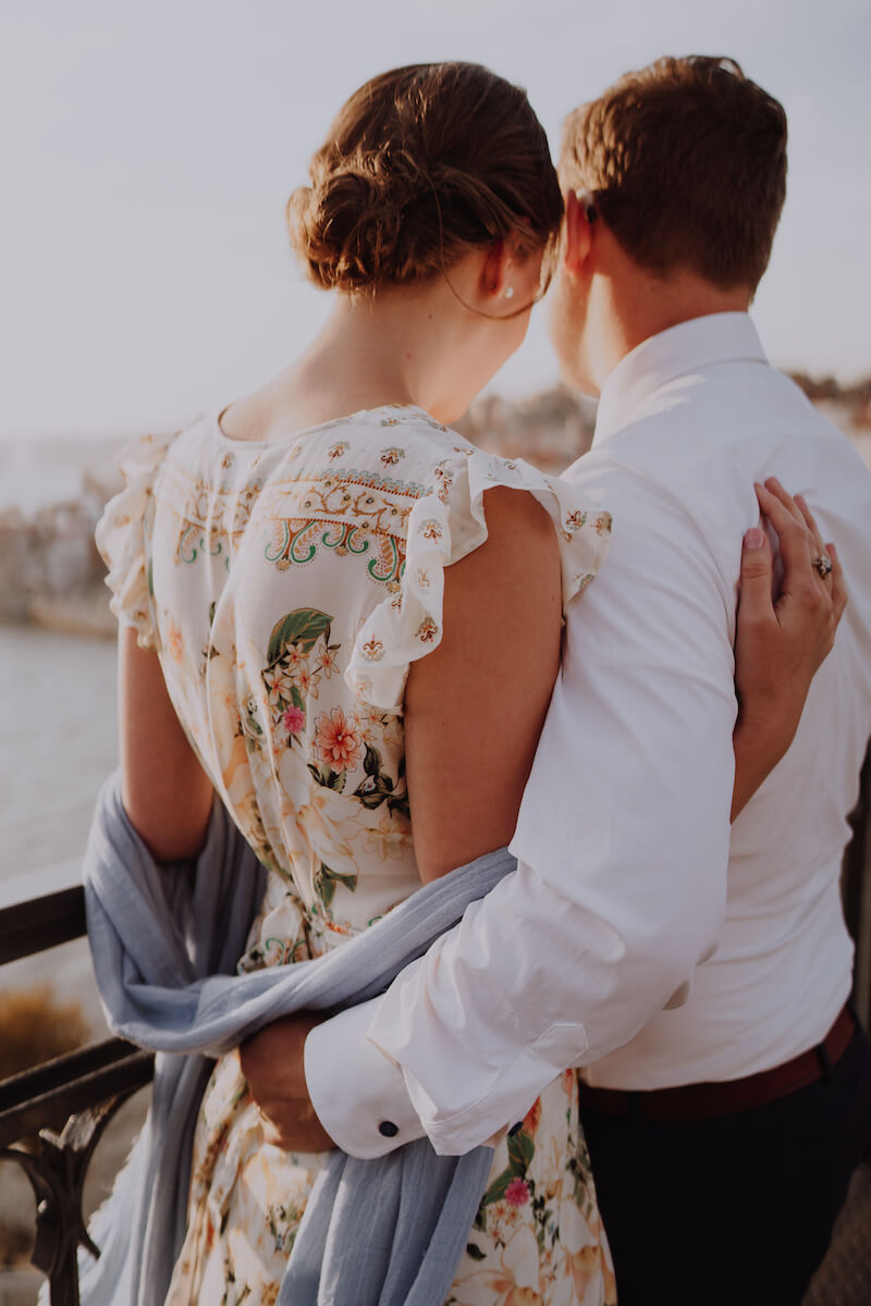 couple looking at the city of Porto in Porto, Portugal