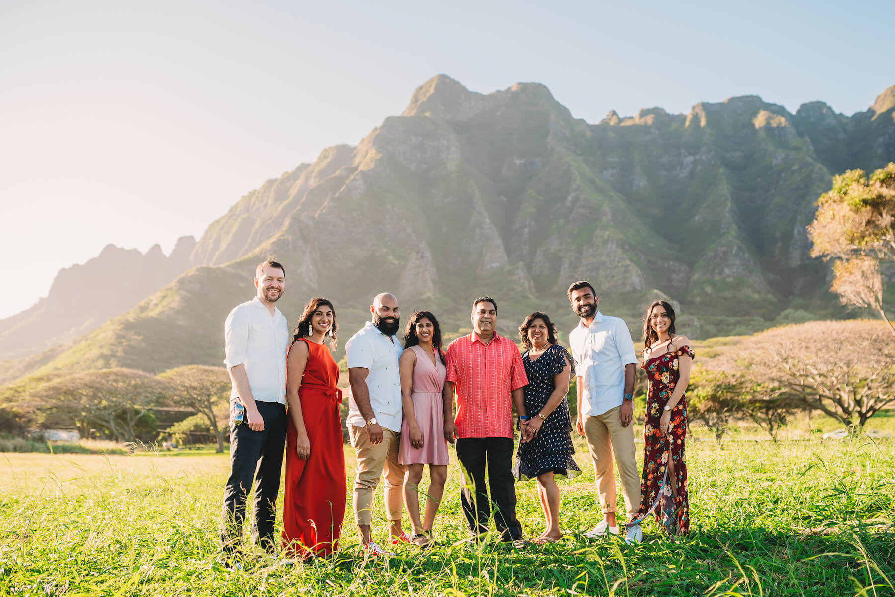 Family in front of a mountain in Honolulu Hawaii USA