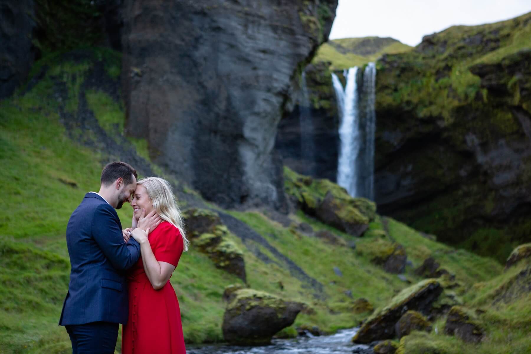 couple embracing each other in Reykjavik , Iceland