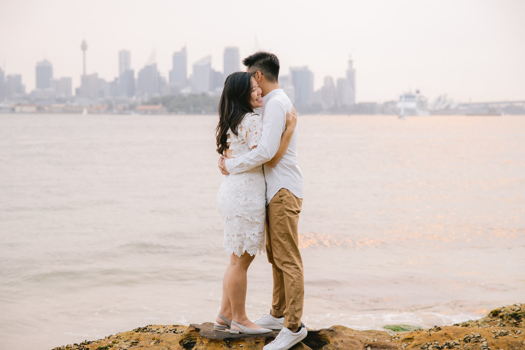 Couple hugging in Sydney Australia