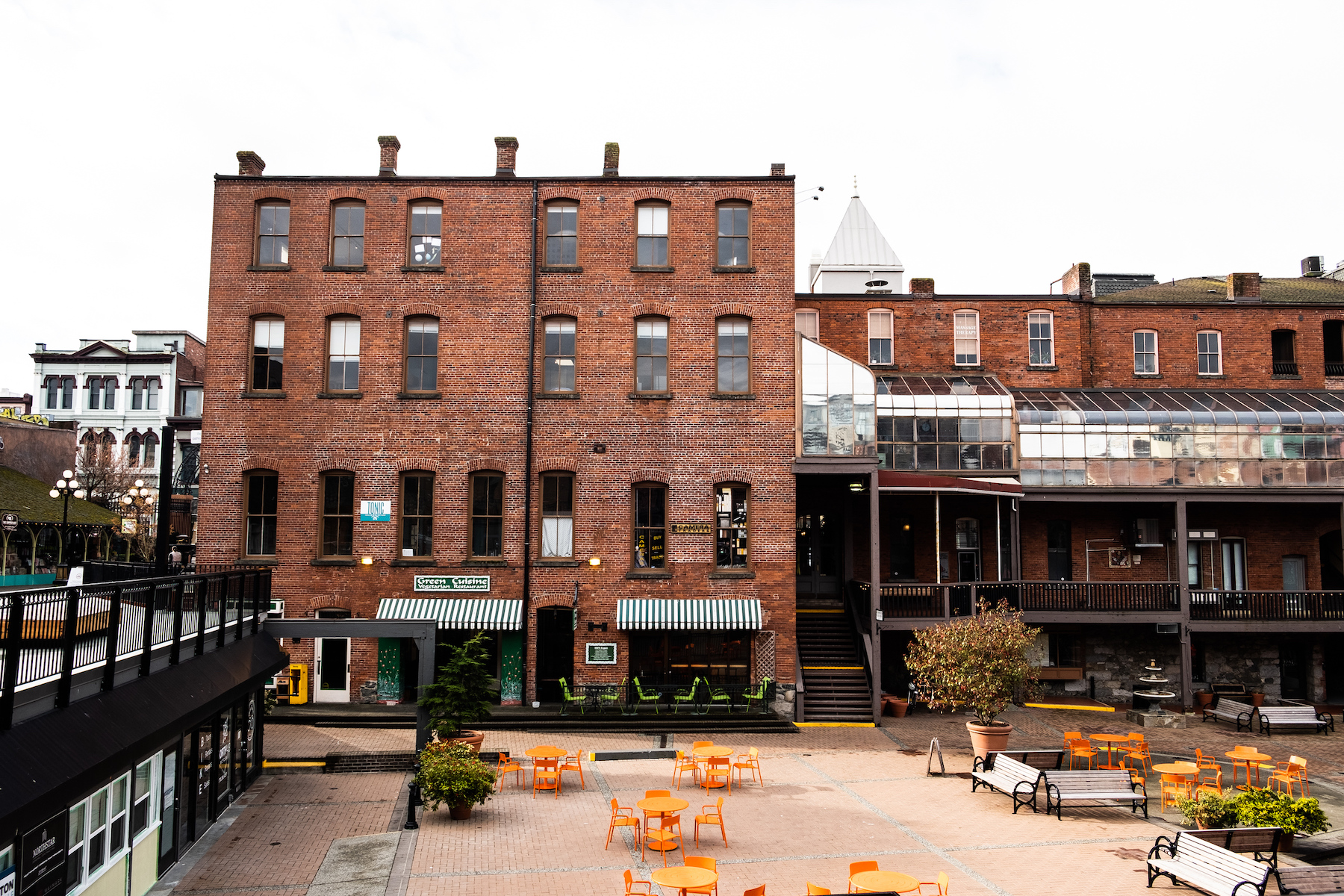 Old brick building with a courtyard in Victoria BC