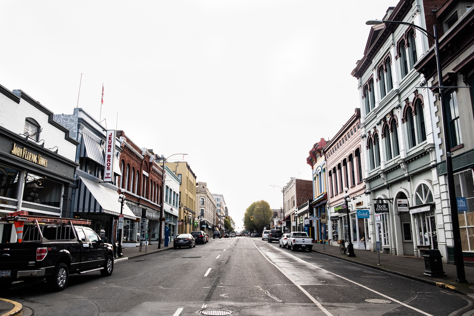 Street of colourful buildings in Victoria BC