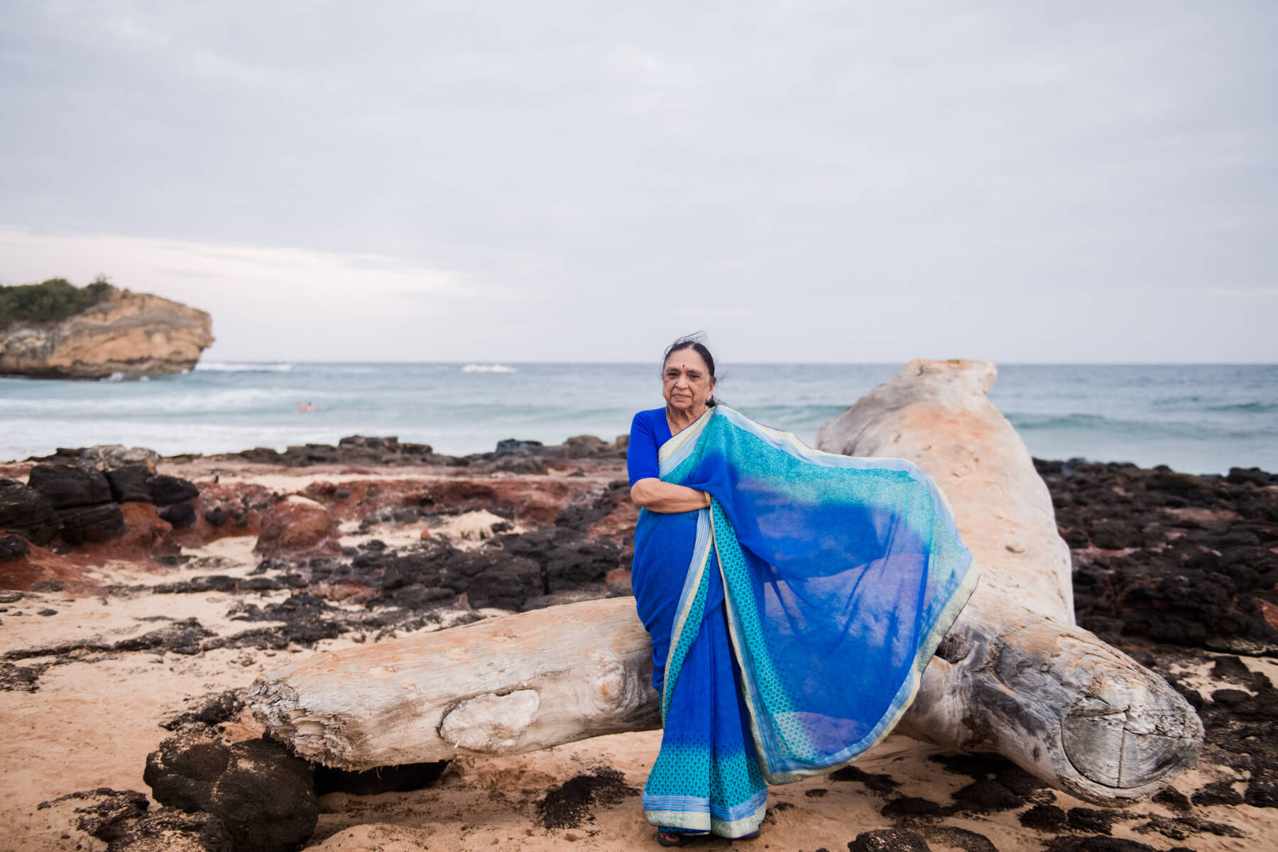 Mother on a beach in Kauai Hawaii