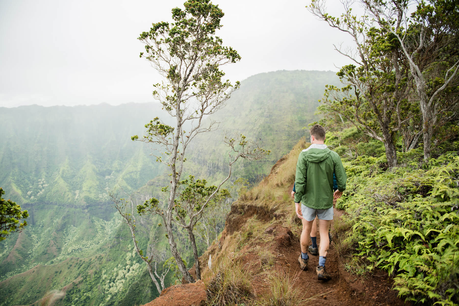 Guys on a hike in Kauai Hawaii monutian