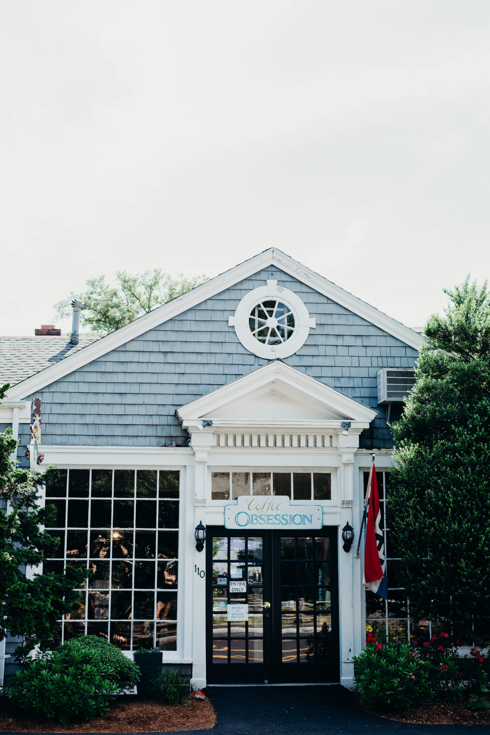 Exterior of Coffee Obsession cafe in Cape Cod, Massachusetts, USA.