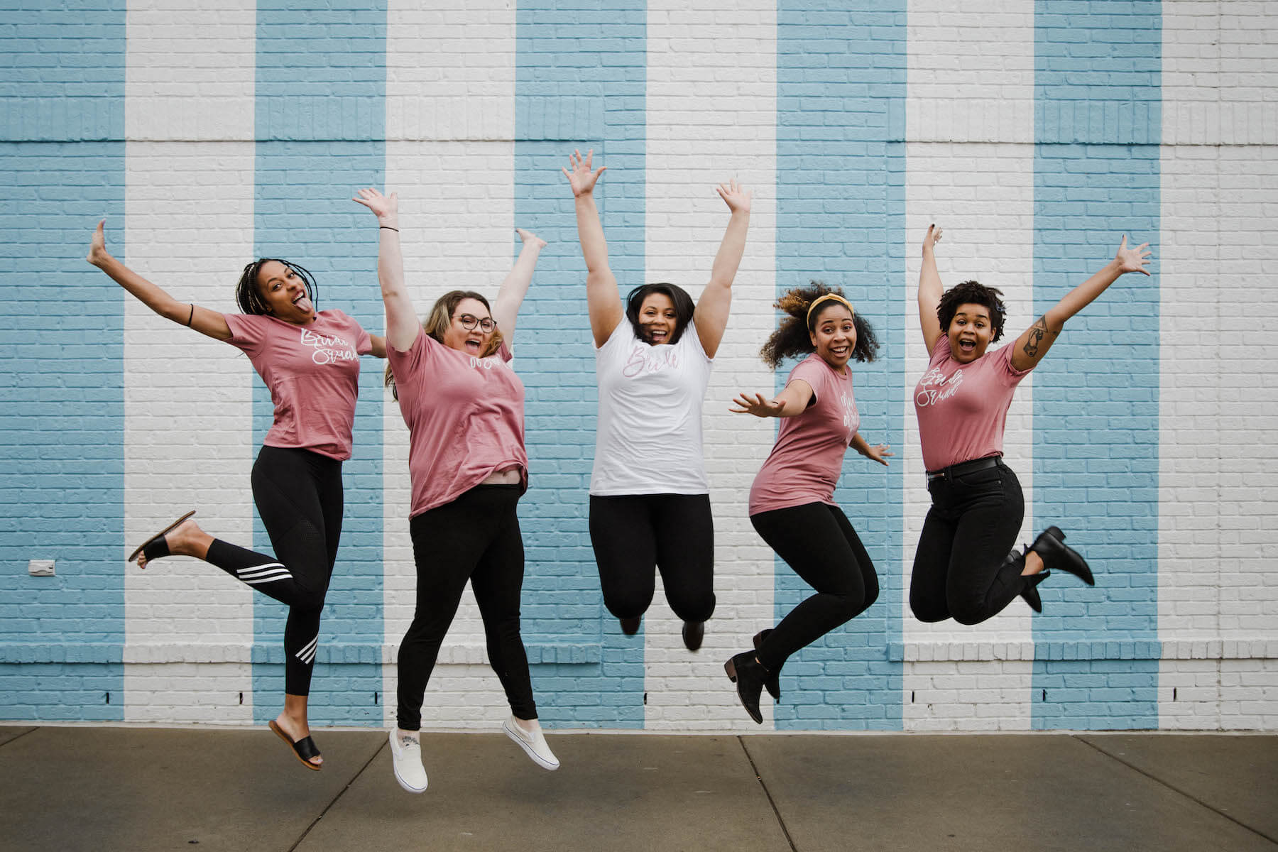 bachelorette party wearing matching shirts