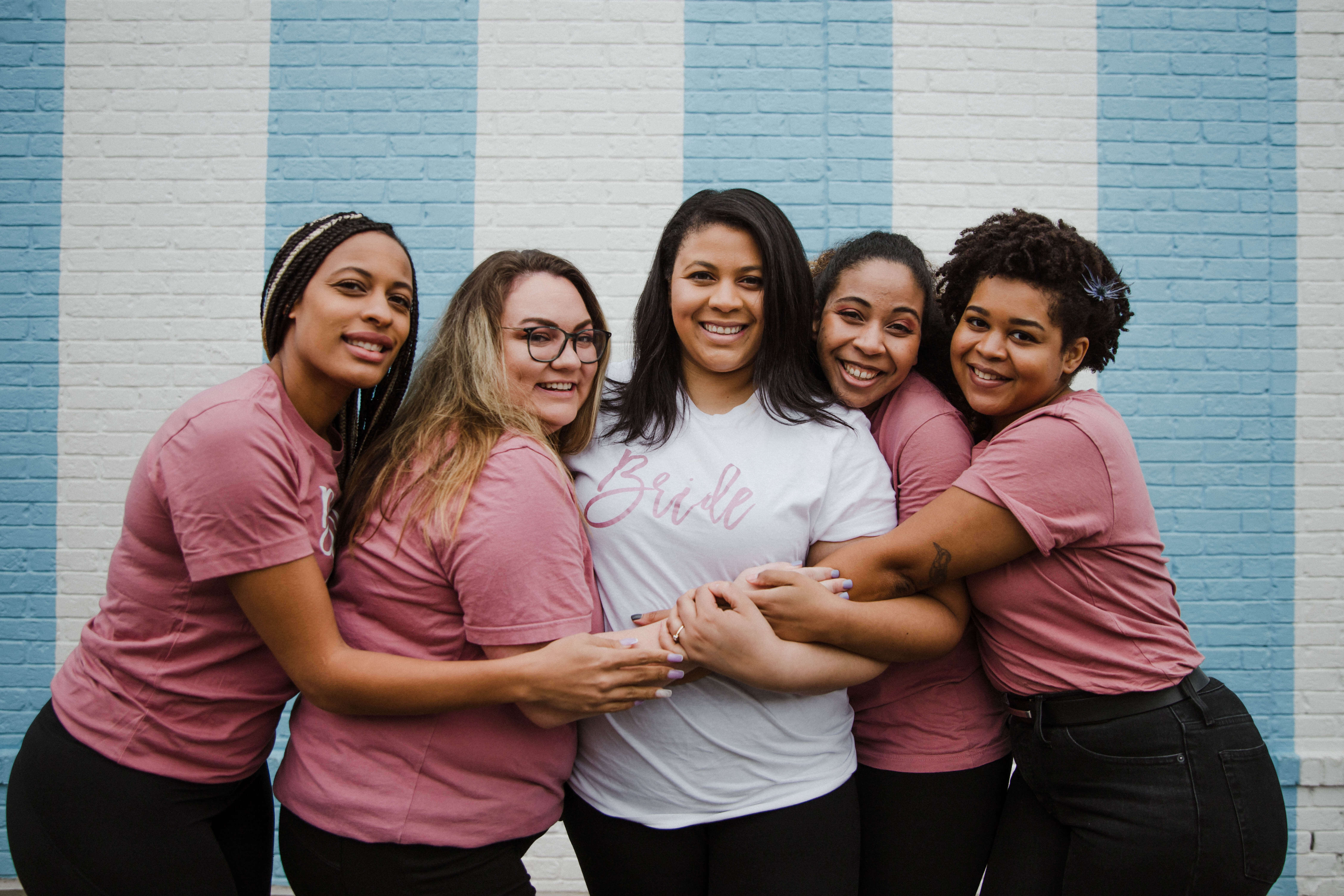 bachelorette party wearing matching shirts