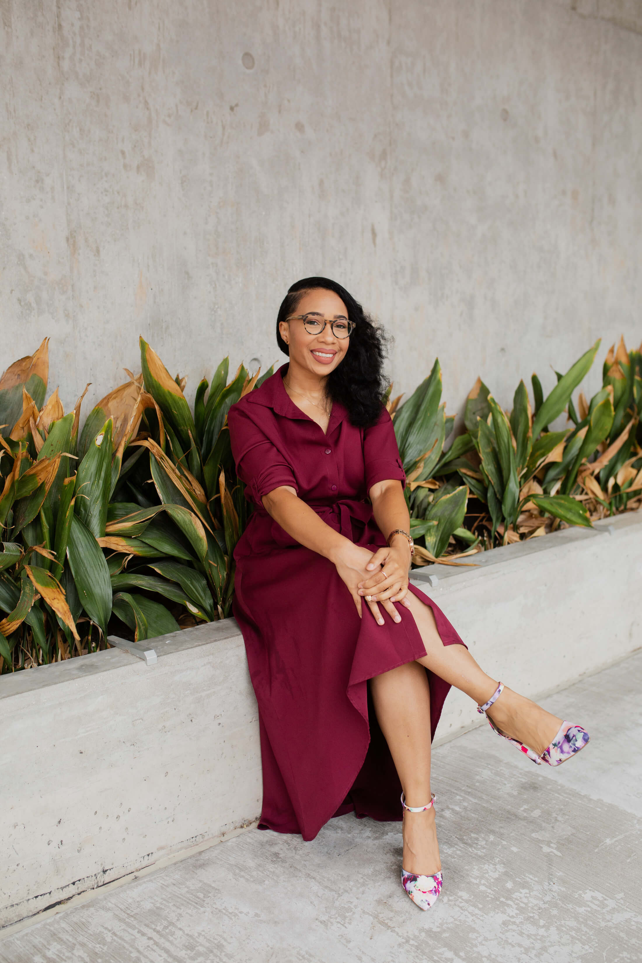 Woman sitting and posing for a branding shoot in Austin, Texas