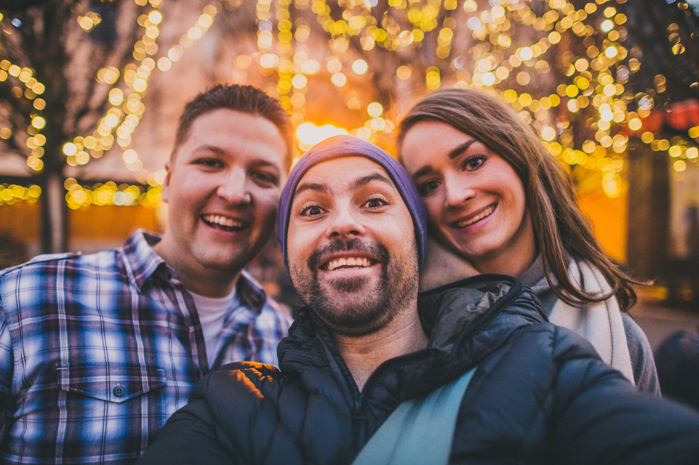 Flytographer Honza in Prague with customers Jennifer & Scott in December.
