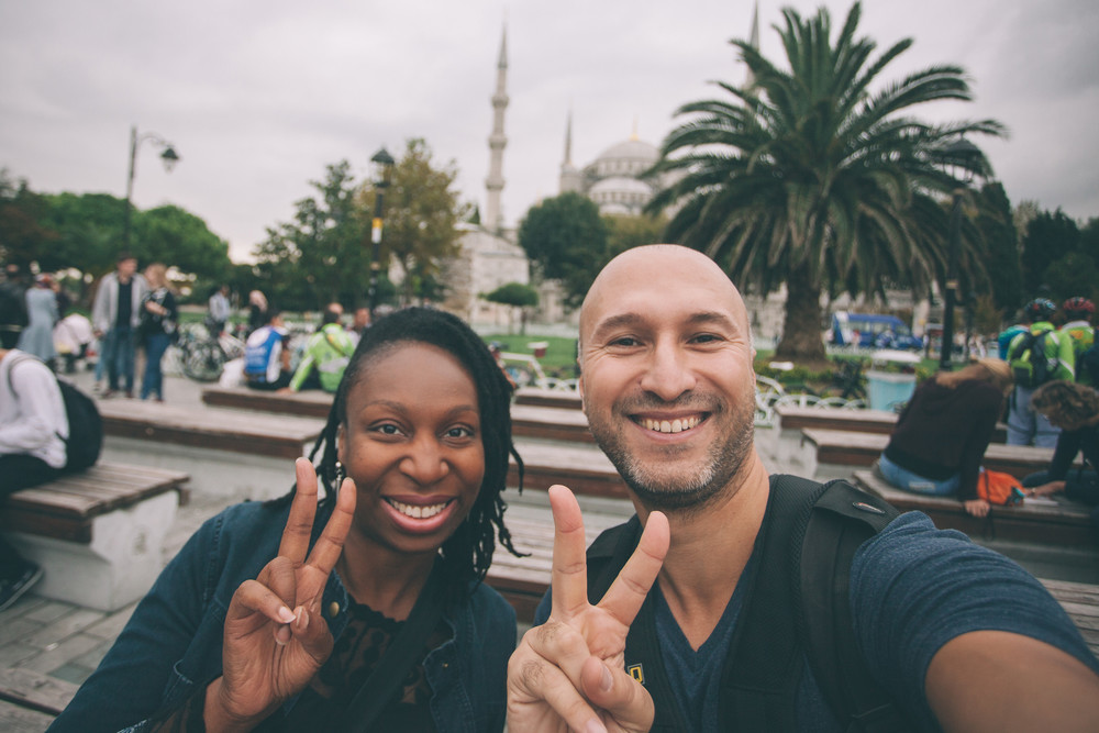 Big smiles post-shoot with Lonette and Flytographer Ufuk in Istanbul .