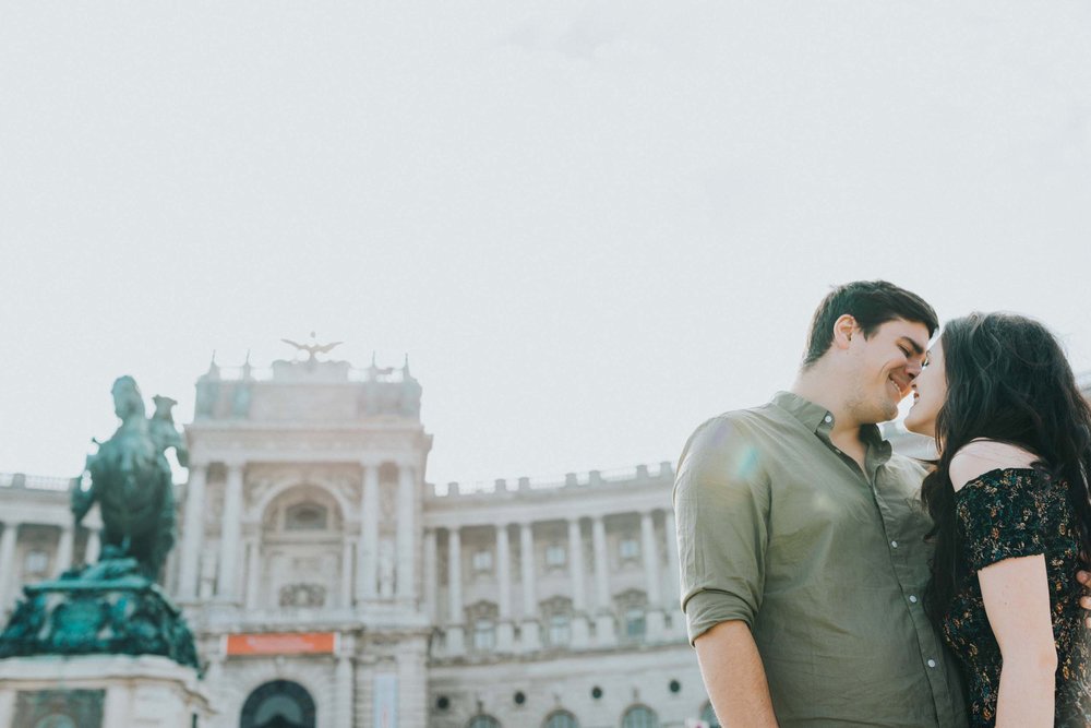 Couple looking lovingly at each other in Vienna, Austria